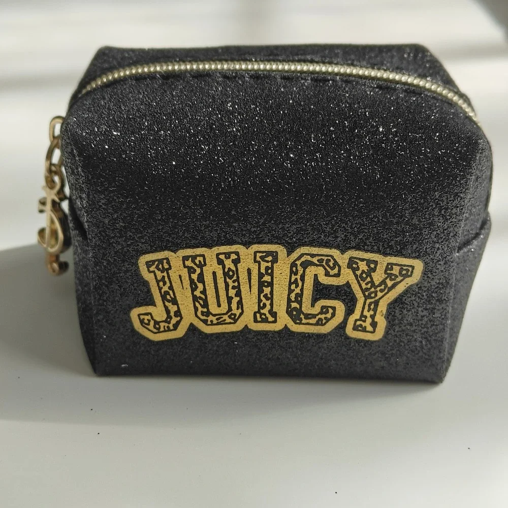New Juicy Couture Black Glitter Bag Mini Micro Emergency Kit Everyday Essentials